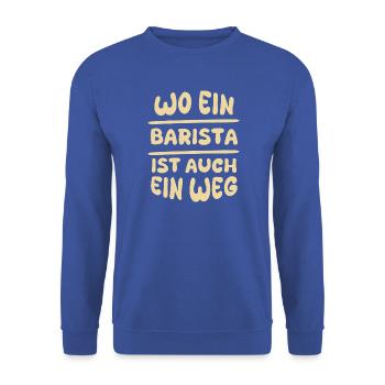 Geschenk für Barista - Unisex Pullover - Royalblau - Vorne - Alina (178cm) & Michal (187cm)