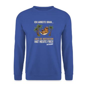 Capybara Entspannt lustiger Spruch  - Unisex Pullover - Royalblau - Vorne - Alina (178cm) & Michal (187cm)