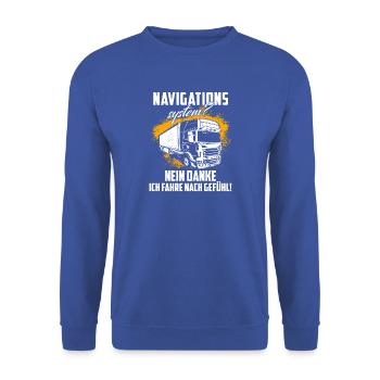 LKW-Fahrer Shirt · Lastwagen · LKW · Fahrer - Unisex Pullover - Royalblau - Vorne - Alina (178cm) & Michal (187cm)