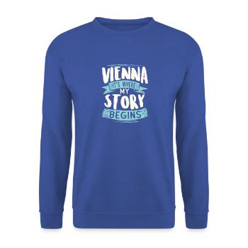 Vienne c'est où mon histoire commence - Sweat-shirt Unisexe - bleu royal - Devant - Alina (178cm) & Michal (187cm)