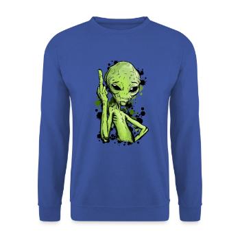Alien with middle finger illustration - Unisex Sweatshirt - royal blue - Front - Alina (178cm) & Michal (187cm)