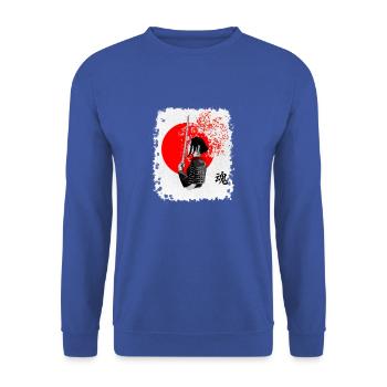 Japanische Kriegerin Seele Geschenk Blume - Unisex Pullover - Royalblau - Vorne - Alina (178cm) & Michal (187cm)