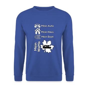 WoMo-1017-Mein Auto mein Haus mein Boot mein WoMo - Unisex Pullover - Royalblau - Vorne - Alina (178cm) & Michal (187cm)