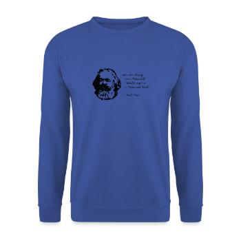 Karl Marx - I'm a Material Girl - Unisex Pullover - Royalblau - Vorne - Alina (178cm) & Michal (187cm)