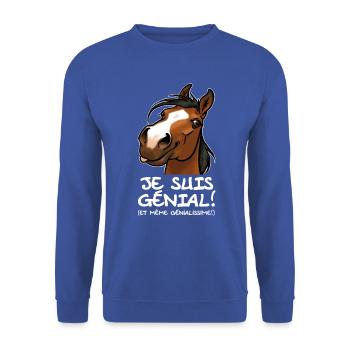 Cheval "Je suis génial!" (texte blanc) - Sweat-shirt Unisexe - bleu royal - Devant - Alina (178cm) & Michal (187cm)