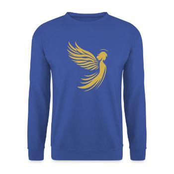 Ein Engel mit Flügel und Heiligenschein Silhouette - Unisex Pullover - Royalblau - Vorne - Alina (178cm) & Michal (187cm)