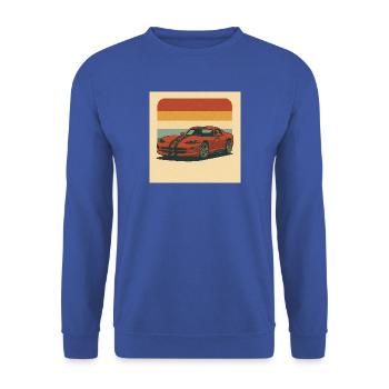 Vintage Sportwagen mit Retro Hintergrund - Unisex Pullover - Royalblau - Vorne - Alina (178cm) & Michal (187cm)