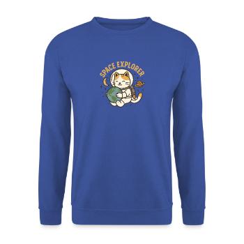 Space Explorer – Kawaii Astronaut Katze - Unisex Pullover - Royalblau - Vorne - Alina (178cm) & Michal (187cm)