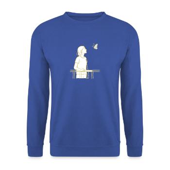 Blick zum Schmetterling - Unisex Pullover - Royalblau - Vorne - Alina (178cm) & Michal (187cm)