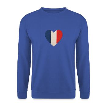Dreifarbiges blaues, weißes, rotes Herz - Unisex Pullover - Royalblau - Vorne - Alina (178cm) & Michal (187cm)
