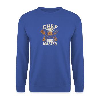 BBQ Meisterkoch Motiv mit Flammen - Unisex Pullover - Royalblau - Vorne - Alina (178cm) & Michal (187cm)