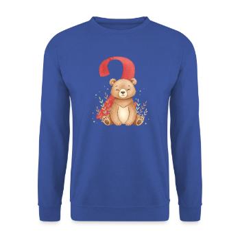 Kuschelbär mit Zahl 2 - Unisex Pullover - Royalblau - Vorne - Alina (178cm) & Michal (187cm)