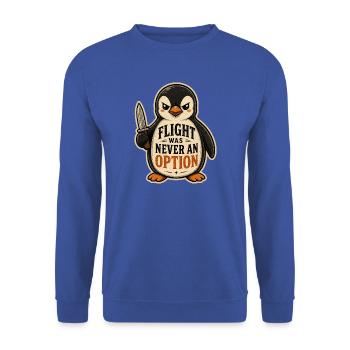Flight Was Never An Option Mutiger Pinguin Messer - Unisex Pullover - Royalblau - Vorne - Alina (178cm) & Michal (187cm)
