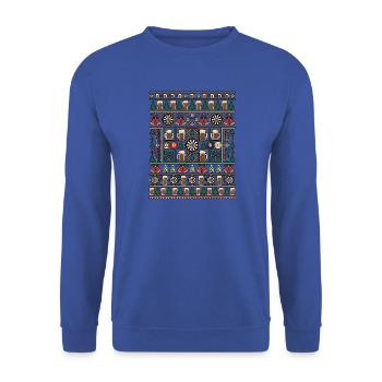 Weihnachts Kneipen Strickdesign Darts - Unisex Pullover - Royalblau - Vorne - Alina (178cm) & Michal (187cm)