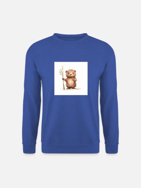 Niedliche Biber-Clipart mit Stock - Unisex Pullover - Royalblau