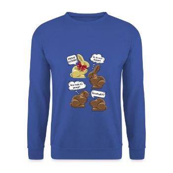 Lustige Osterhasen Ostern Illustration Cartoon - Unisex Pullover - Royalblau - Vorne - Alina (178cm) & Michal (187cm)