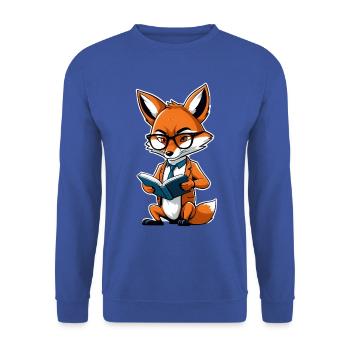 Intellektueller Fuchs mit Brille liest Buch - Unisex Pullover - Royalblau - Vorne - Alina (178cm) & Michal (187cm)
