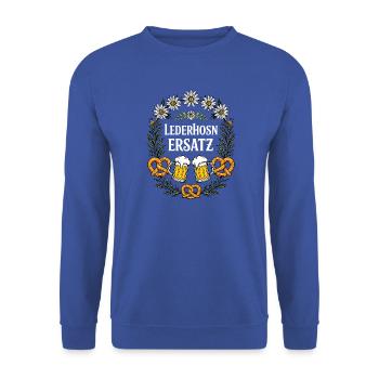 Lederhose Tracht Brezel Bierzelt Bayern Volksfest - Unisex Pullover - Royalblau - Vorne - Alina (178cm) & Michal (187cm)