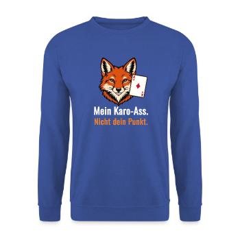 Mein Karo-Ass. Nicht dein Punkt. - Unisex Pullover - Royalblau - Vorne - Alina (178cm) & Michal (187cm)