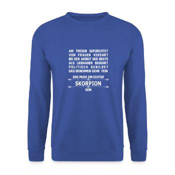 skorpion - Unisex Pullover - Royalblau - Vorne - Alina (178cm) & Michal (187cm)