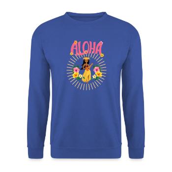 Aloha - Hawai - Pazifik - Urlaub - Blumenmädchen - Unisex Pullover - Royalblau - Vorne - Alina (178cm) & Michal (187cm)