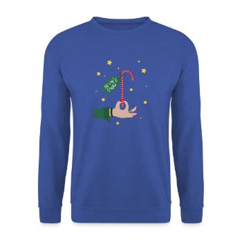 Merry and bright - Weihnachtsgeschenk Zuckerstange - Unisex Pullover - Royalblau - Vorne - Alina (178cm) & Michal (187cm)