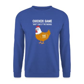 Lustiges Hühner Design für Hühnerfans - Unisex Pullover - Royalblau - Vorne - Alina (178cm) & Michal (187cm)