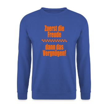 Erstmal Freude - Unisex Pullover - Royalblau - Vorne - Alina (178cm) & Michal (187cm)