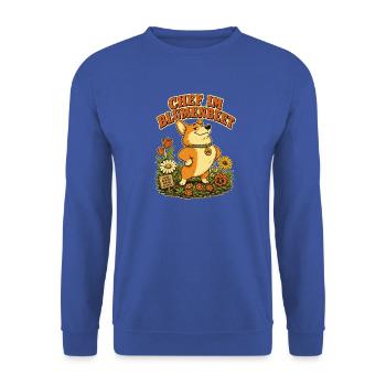 Chef im Blumenbeet Corgi - Unisex Pullover - Royalblau - Vorne - Alina (178cm) & Michal (187cm)