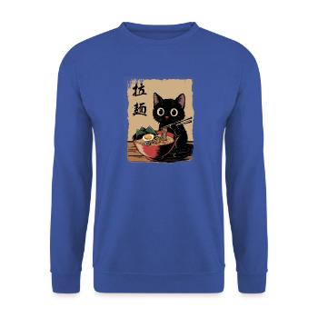 Vintage Ramen Nudeln Schwarze Katze Anime - Unisex Pullover - Royalblau - Vorne - Alina (178cm) & Michal (187cm)