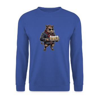 Bier Wildschwein Biergarten - Unisex Pullover - Royalblau - Vorne - Alina (178cm) & Michal (187cm)