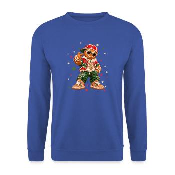 Cooles Lebkuchenmännchen im Streetwear-Look  - Unisex Pullover - Royalblau - Vorne - Alina (178cm) & Michal (187cm)