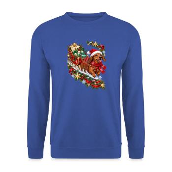 Dackel Weihnachtsgeschenkschlitten - Unisex Pullover - Royalblau - Vorne - Alina (178cm) & Michal (187cm)