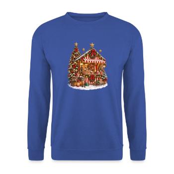 Weihnachtsmarkt-Chalet - Unisex Pullover - Royalblau - Vorne - Alina (178cm) & Michal (187cm)