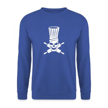 Le pirate de la cuisine / Cuisine / Pirate / Cadeau / Chemise - Sweat-shirt Unisexe - bleu royal - Devant - Alina (178cm) & Michal (187cm)