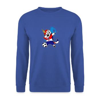 Kroatien Fußball Einhorn Dab WM Geschenk - Unisex Pullover - Royalblau - Vorne - Alina (178cm) & Michal (187cm)