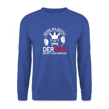 Seine Majestät der OPA betritt das Gebäude - Unisex Pullover - Royalblau - Vorne - Alina (178cm) & Michal (187cm)