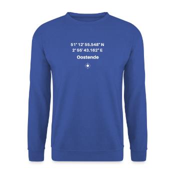 Oostende Belgien Geocacher Koordinaten - Geschenk - Unisex Pullover - Royalblau - Vorne - Alina (178cm) & Michal (187cm)