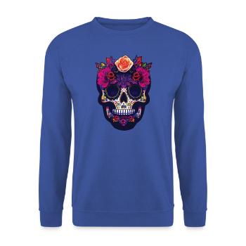 Masque de crâne de sucre, Jour des morts avec des fleurs - Sweat-shirt Unisexe - bleu royal - Devant - Alina (178cm) & Michal (187cm)
