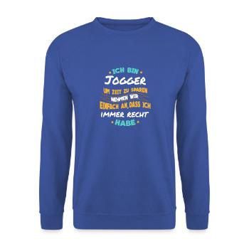 Joggen - Ich bin Jogger - Unisex Pullover - Royalblau - Vorne - Alina (178cm) & Michal (187cm)