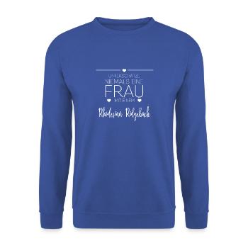 Rhodesian Ridgeback Geschenk - Unisex Pullover - Royalblau - Vorne - Alina (178cm) & Michal (187cm)