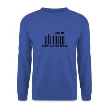 Barcode / Strichcode Tanz aus der Reihe Label 126 - Unisex Pullover - Royalblau - Vorne - Alina (178cm) & Michal (187cm)
