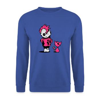 Ein kleiner Punk mit einer kleinen Katze - Unisex Pullover - Royalblau - Vorne - Alina (178cm) & Michal (187cm)