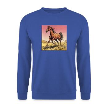 Dynamischer Wildpferd-Print - Unisex Pullover - Royalblau - Vorne - Alina (178cm) & Michal (187cm)
