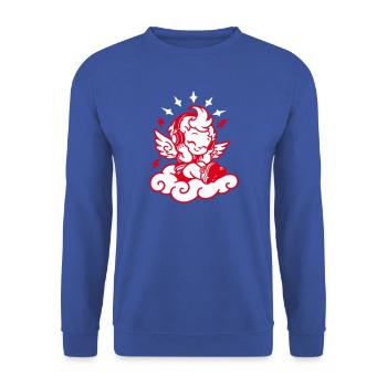 Musik Engel – Cherub mit Kopfhörern - Unisex Pullover - Royalblau - Vorne - Alina (178cm) & Michal (187cm)