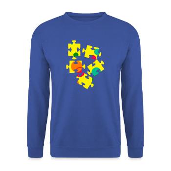 Bunte Puzzleteil Collage - Unisex Pullover - Royalblau - Vorne - Alina (178cm) & Michal (187cm)