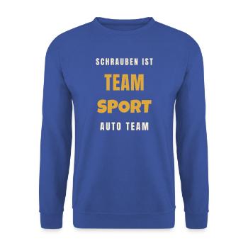 Schrauben ist Teamsport Auto Team Werkstatt - Unisex Pullover - Royalblau - Vorne - Alina (178cm) & Michal (187cm)