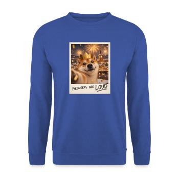 Fireworks Are Loud Shiba Inu Silvester - Unisex Pullover - Royalblau - Vorne - Alina (178cm) & Michal (187cm)