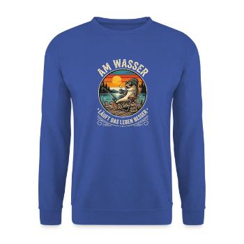Fisch beim Angeln - Unisex Pullover - Royalblau - Vorne - Alina (178cm) & Michal (187cm)