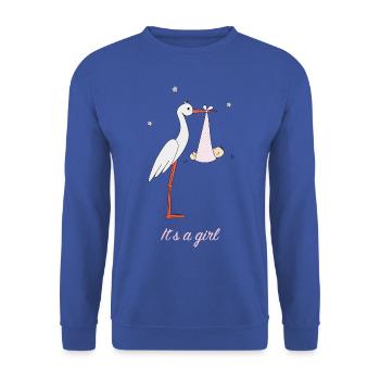 Stork with girl - Unisex Sweatshirt - royal blue - Front - Alina (178cm) & Michal (187cm)